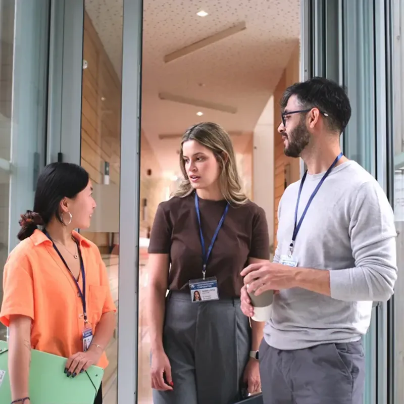 People discussing a case in a bright office